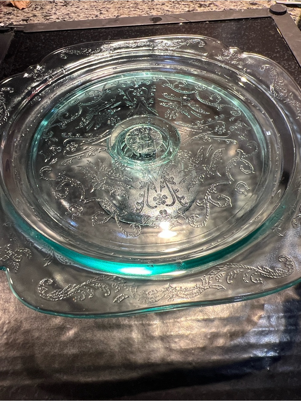 Embossed Glass Serving Platter - Aqua Green - Picture 9 of 9
